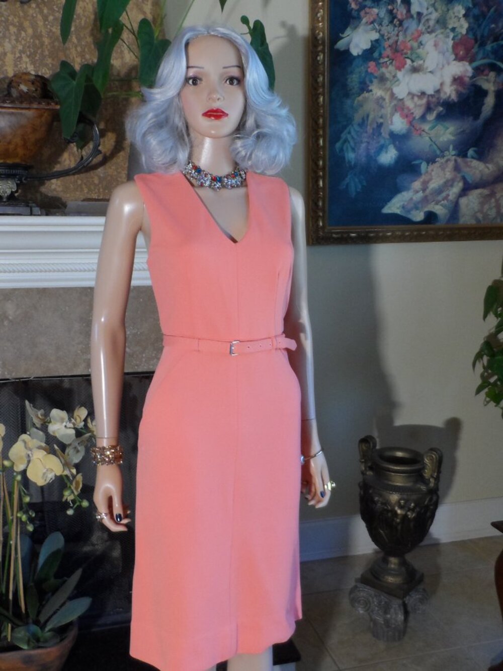 New Diane von Furstenberg Coral Belted Sheath Dress Size 8